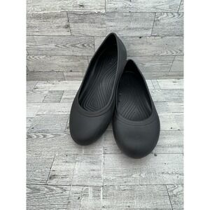 Crocs Flats Shoes Womens Size 11 Black Ballet Slip On Iconic Comfort Work Casual